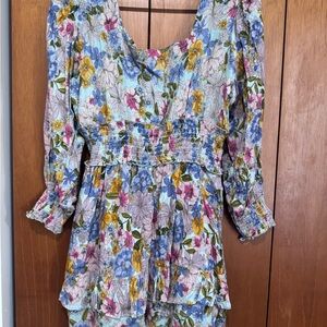 Angie Floral Smocked Waist Multi-Color Long Sleeve Dress